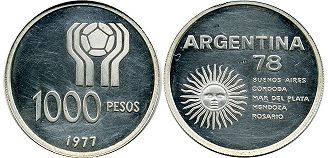 Argentina coin 1000 pesos 1977 Soccer World Championship