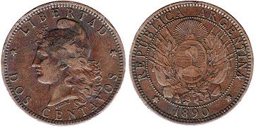 Argentina coin 2 centavos 1890