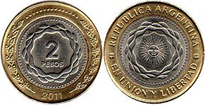 Argentina coin 2 pesos 2011