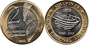 Argentina coin 2 pesos 2012 Recuperación of las Islas Malvinas