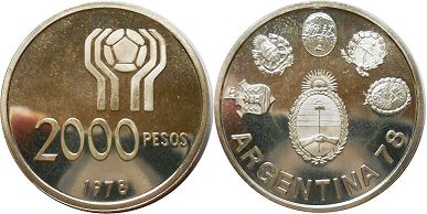 Argentina coin 2000 pesos 1978 Soccer World Championship