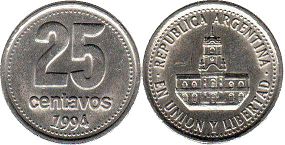 Argentina coin 25 centavos 1994