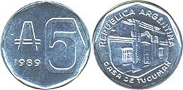 Argentina coin 5 australes 1989