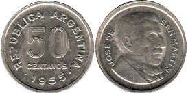Argentina coin 50 centavos 1955