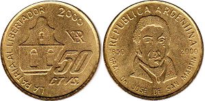 Argentina coin 50 centavos 2000 Gral. San Martin