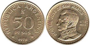 Argentina coin 50 pesos 1978 José of San Martin