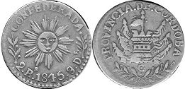 Argentina coin Córdoba 2 reales 1845