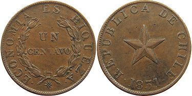 Chile coin 1 centavo 1851