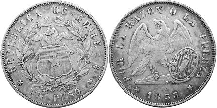 Chile coin 1 peso 1853