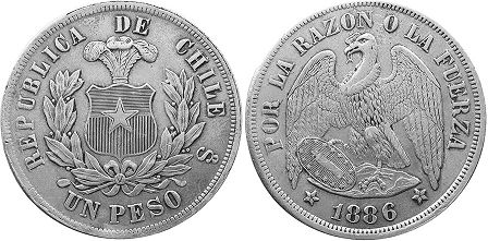 Chile coin 1 peso 1886