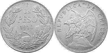 Chile coin 1 peso 1910