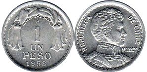 Chile coin 1 peso 1958