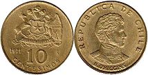 Chile coin 10 centesimos 1971