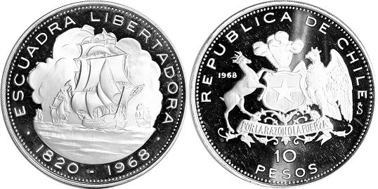 Chile coin 10 pesos 1968