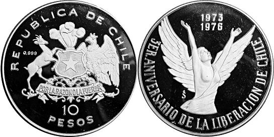 Chile coin 10 pesos 1976 nuevos gobierno