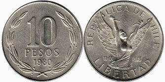 Chile coin 10 pesos 1980