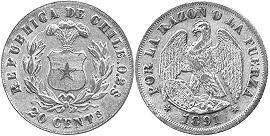 Chile coin 20 centavos 1891