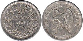 Chile coin 20 centavos 1923