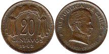 Chile coin 20 centavos 1948