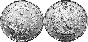 Chile coin 50 centavos 1868