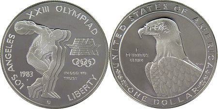 US coin 1 dollar 1983 discus