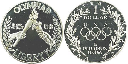États-Unis pièce 1 dollar 1988 olympics