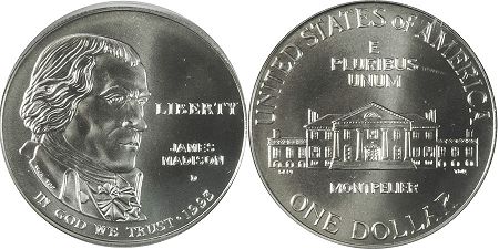 US coin 1 dollar 1993 madison