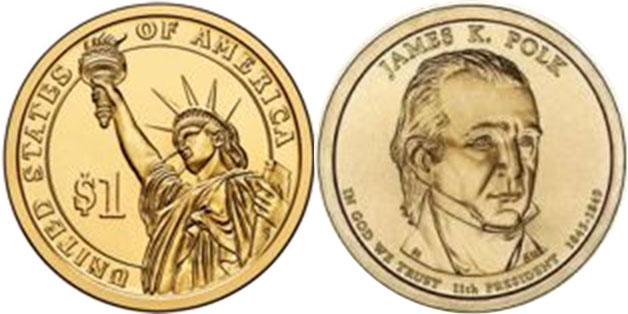 US coin 1 dollar 2009 Polk
