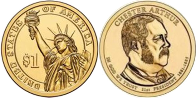 US coin 1 dollar 2012 Arthur