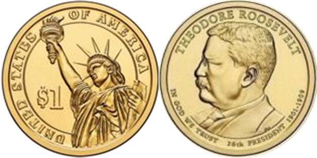 US coin 1 dollar 2013 Theodore Roosevelt