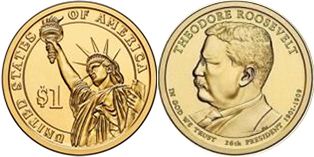 US coin 1 dollar 2009 Theodore Roosevelt