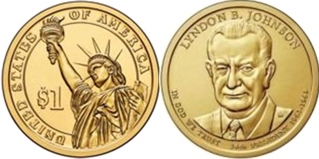 US coin 1 dollar 2015 Johnson