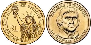États-Unis pièce 1 dollar 2009 Jefferson