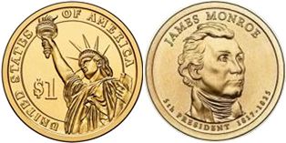 US coin 1 dollar 2008 Monroe