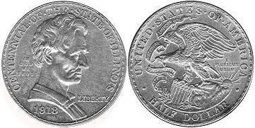 US coin 1/2 dollar 1918 LLINOIS