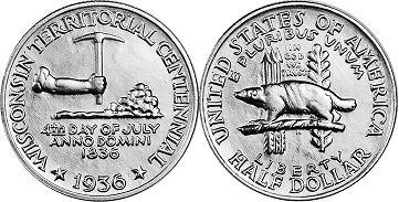US coin 1/2 dollar 1936 WISCONSIN
