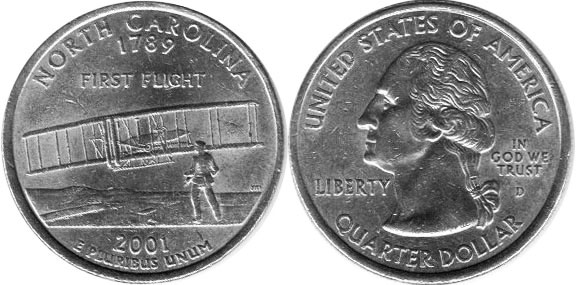 US coin State quarter 2001 North Carolina