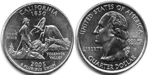 US Quarter Dollar 2005 California D P coin value - detailed description ...