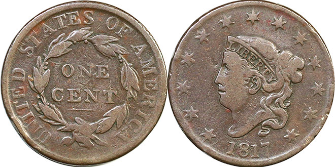 US coin 1 cent 1817