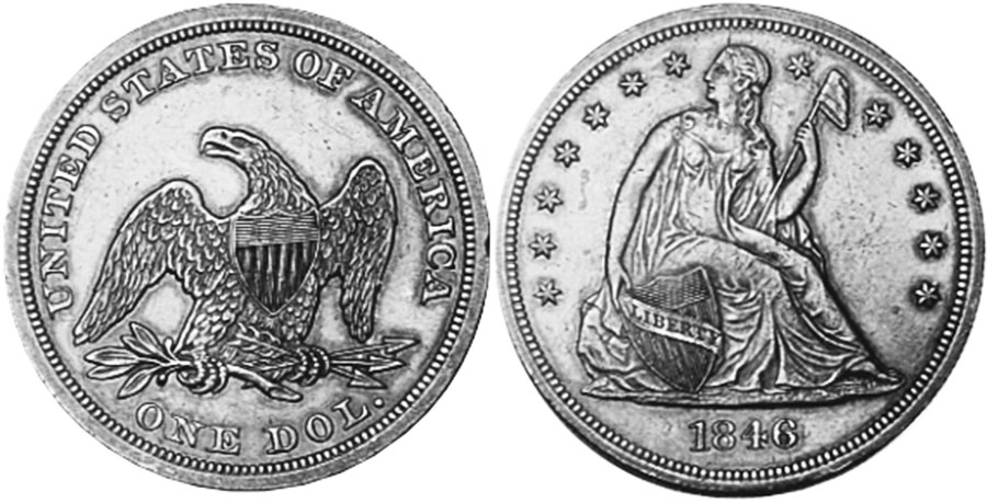 US coin 1 dollar 1846