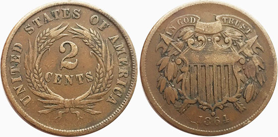 US coin 2 cents 1864