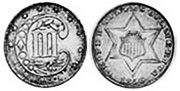 États-Unis pièce 3 cents 1854
