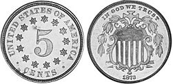 États-Unis pièce 5 cents 1866