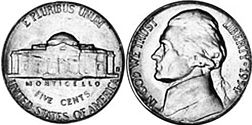 US coin 5 cents 1954