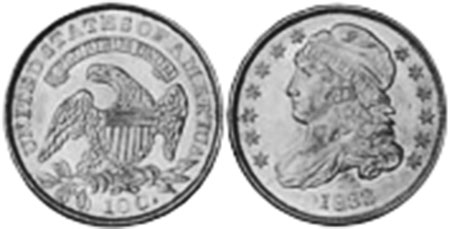 US coin dime 1832