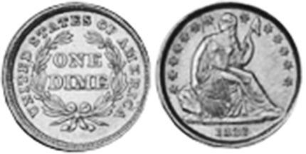 US coin dime 1838