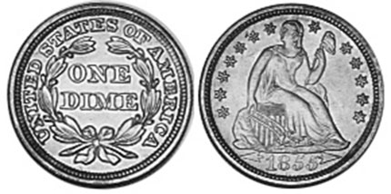 US coin dime 1855