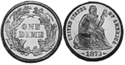 US coin dime 1873