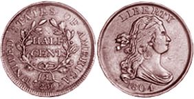 États-Unis pièce half cent 1804