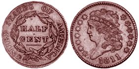 États-Unis pièce half cent 1811